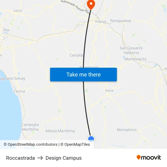 Roccastrada to Design Campus map