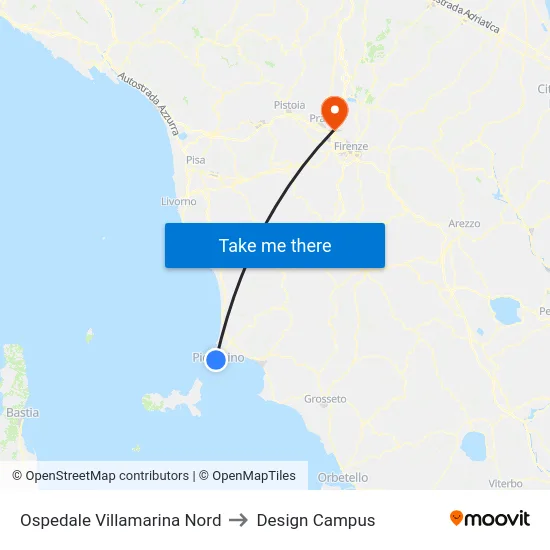 Ospedale Villamarina Nord to Design Campus map