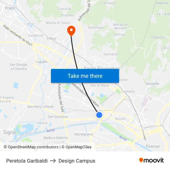 Peretola Garibaldi to Design Campus map