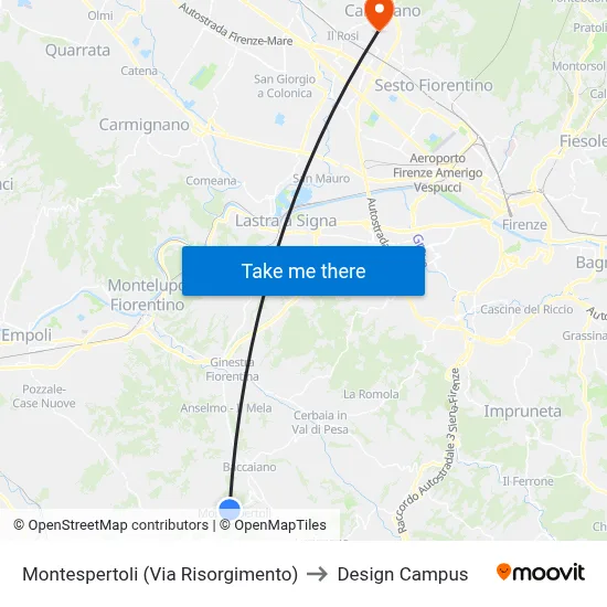 Montespertoli (Risorgimento Street) to Design Campus map