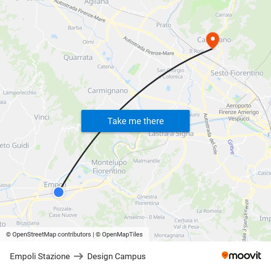 Empoli Stazione to Design Campus map