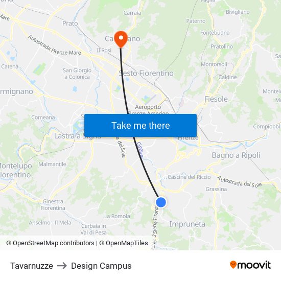 Tavarnuzze to Design Campus map