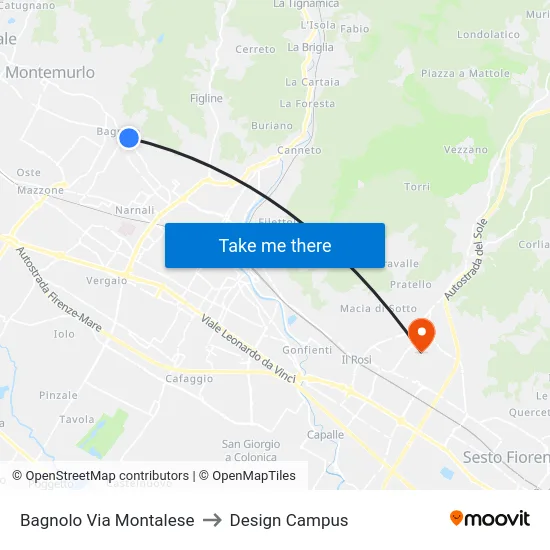 Bagnolo Via Montalese to Design Campus map