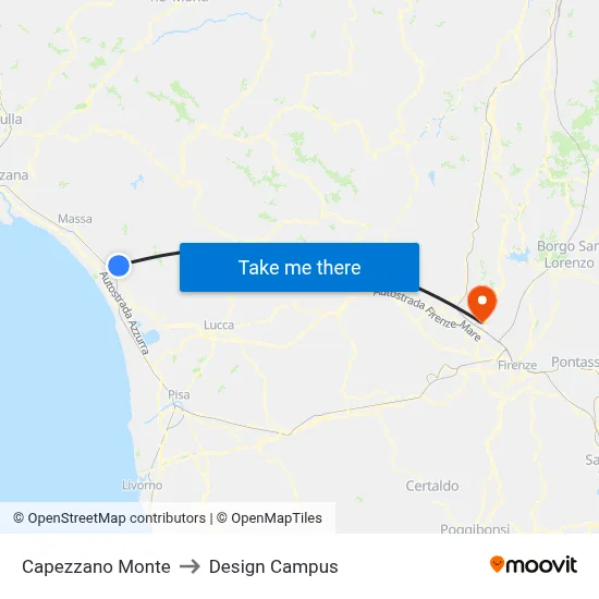 Capezzano Monte to Design Campus map
