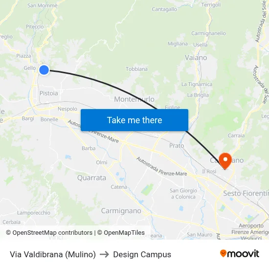 Via Valdibrana (Mill) to Design Campus map