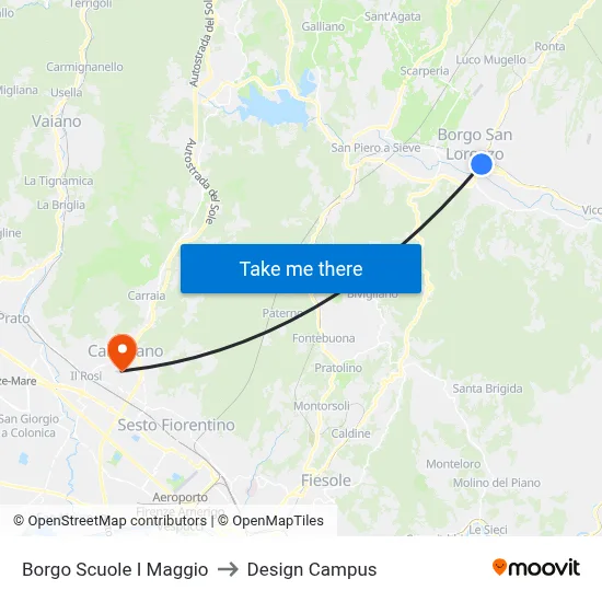 Borgo Scuole I Maggio to Design Campus map