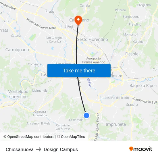 Chiesanuova to Design Campus map