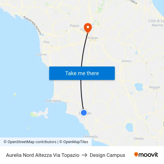 Aurelia Nord Altezza Via Topazio to Design Campus map