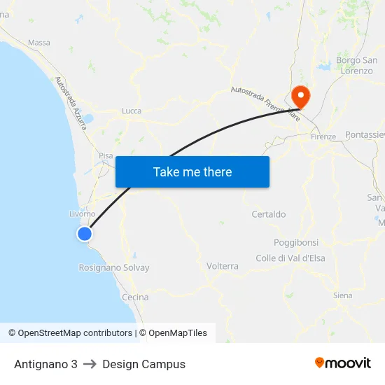 Antignano 3 to Design Campus map