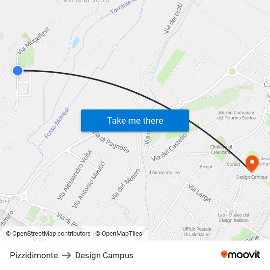 Pizzidimonte to Design Campus map