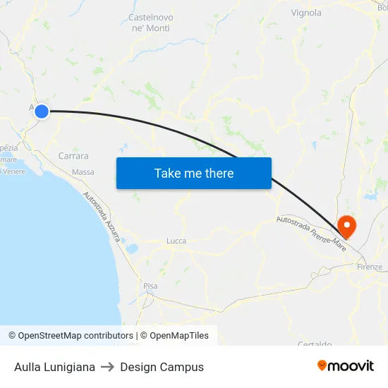 Aulla Lunigiana to Design Campus map