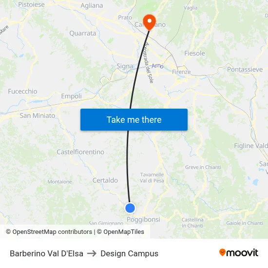 Barberino Val D'Elsa to Design Campus map