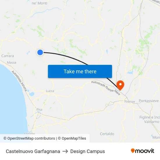 Castelnuovo Garfagnana to Design Campus map