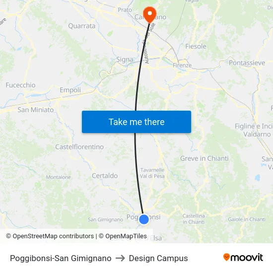 Poggibonsi-San Gimignano to Design Campus map