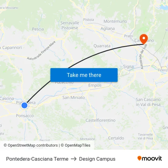 Pontedera-Casciana Terme to Design Campus map