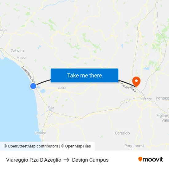 Viareggio P.za D'Azeglio to Design Campus map