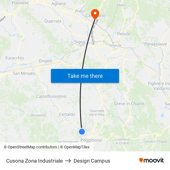 Cusona Zona Industriale to Design Campus map