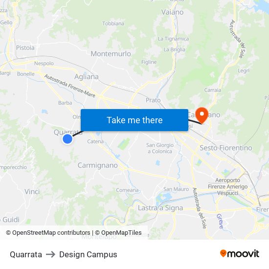 Quarrata to Design Campus map