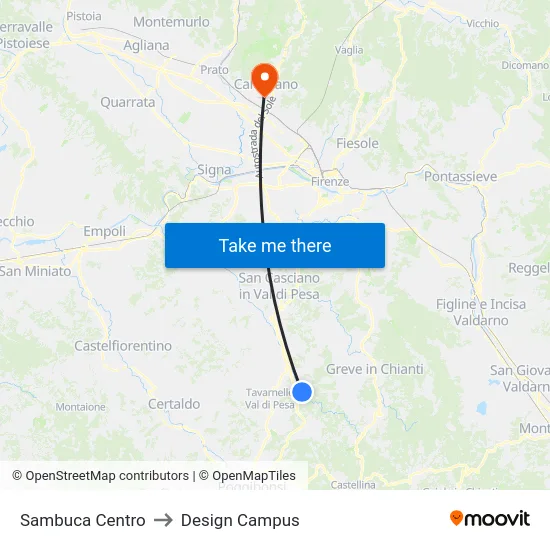 Sambuca Centro to Design Campus map