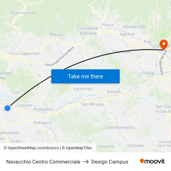 Navacchio Centro Commerciale to Design Campus map