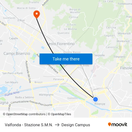 Valfonda - Stazione S.M.N. to Design Campus map