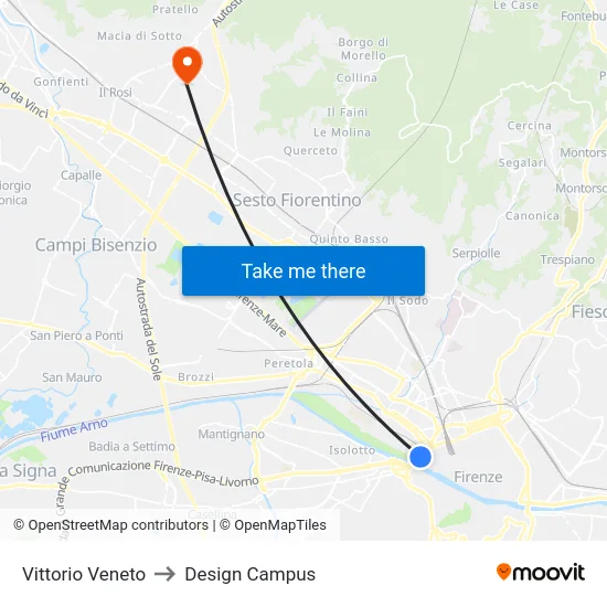 Vittorio Veneto to Design Campus map