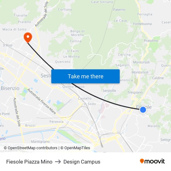 Fiesole Piazza Mino to Design Campus map