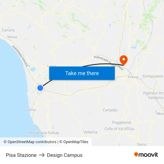 Pisa Stazione to Design Campus map