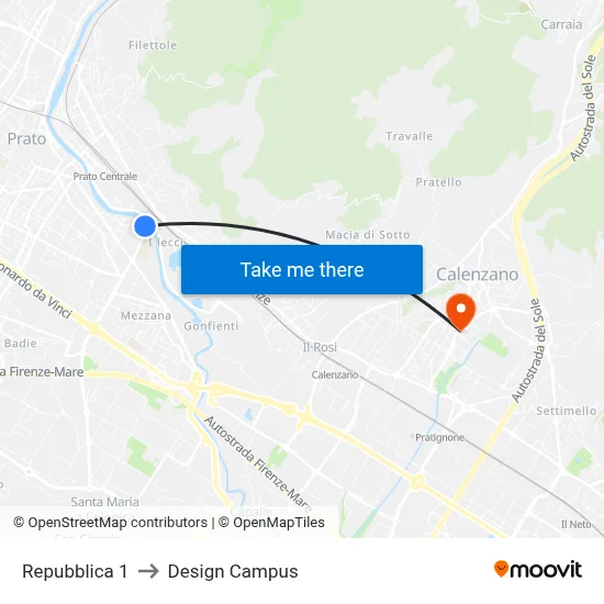 Repubblica 1 to Design Campus map