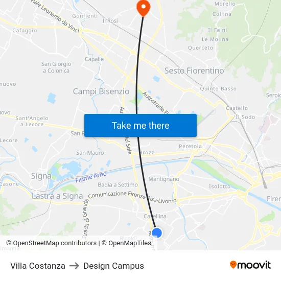 Villa Costanza to Design Campus map