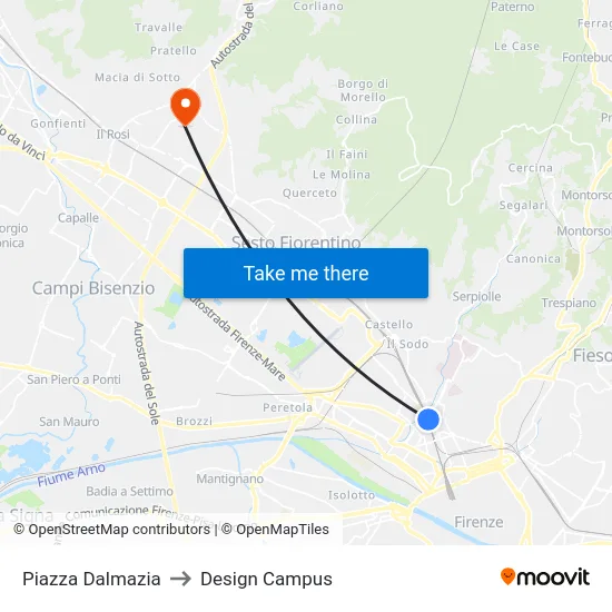 Piazza Dalmazia to Design Campus map
