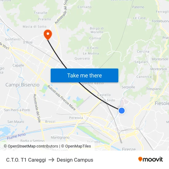 C.T.O. T1 Careggi to Design Campus map