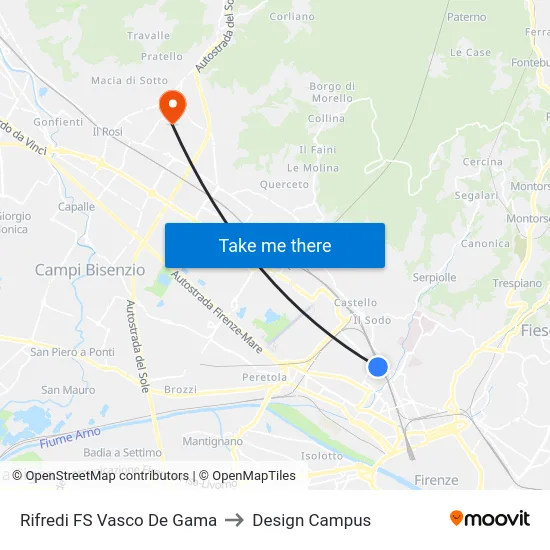 Rifredi FS Vasco De Gama to Design Campus map