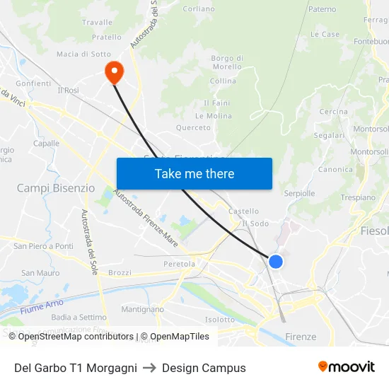 Del Garbo T1 Morgagni to Design Campus map