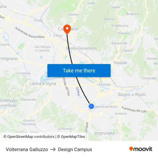 Volterrana Galluzzo to Design Campus map