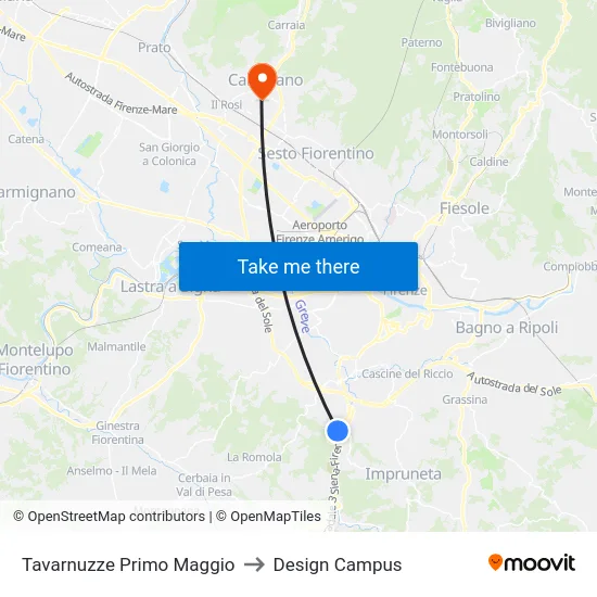 Tavarnuzze Primo Maggio to Design Campus map