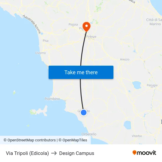 Via Tripoli (Edicola) to Design Campus map