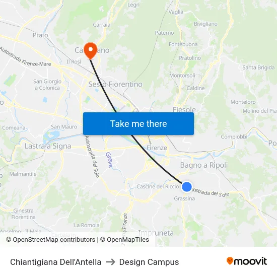 Chiantigiana Dell'Antella to Design Campus map