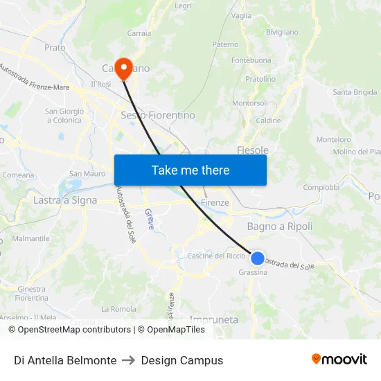 Di Antella Belmonte to Design Campus map