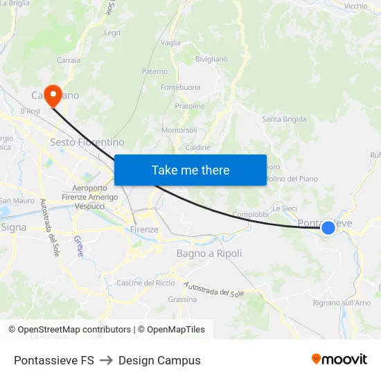Pontassieve FS to Design Campus map