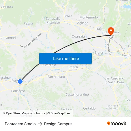 Pontedera Stadio to Design Campus map