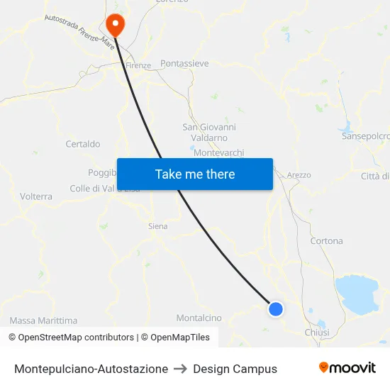 Montepulciano Bus Station to Design Campus map
