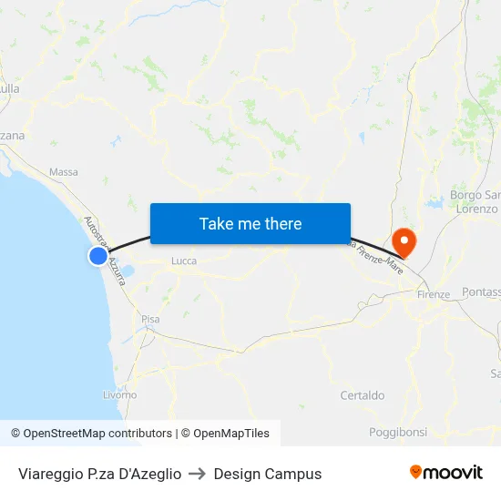 Viareggio D'Azeglio Square to Design Campus map