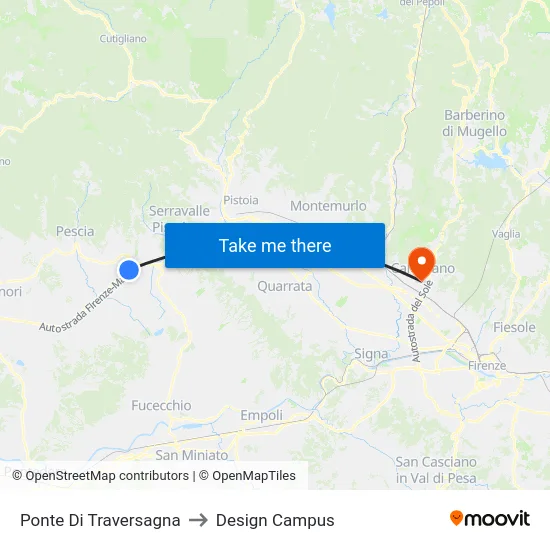Ponte Di Traversagna to Design Campus map
