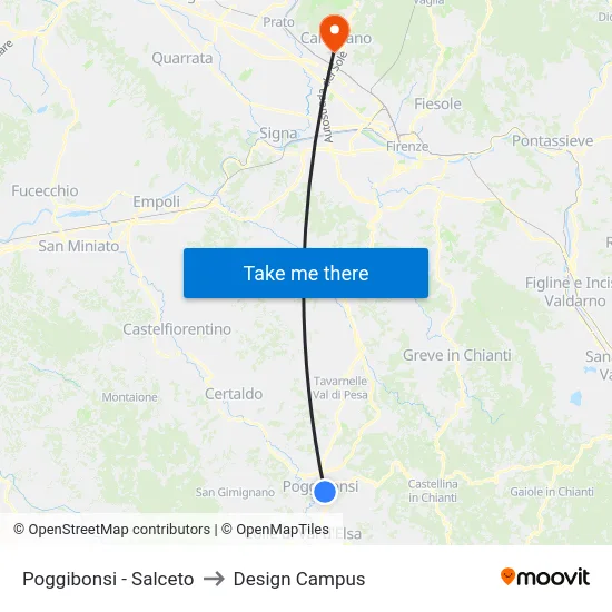 Poggibonsi - Salceto to Design Campus map