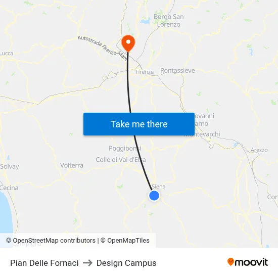 Pian Delle Fornaci to Design Campus map
