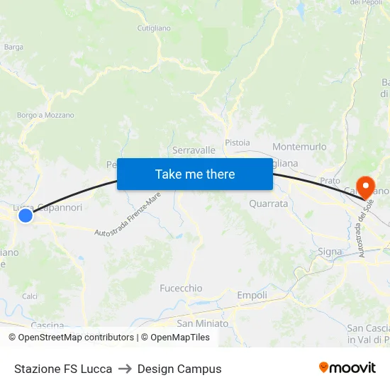 Stazione FS Lucca to Design Campus map