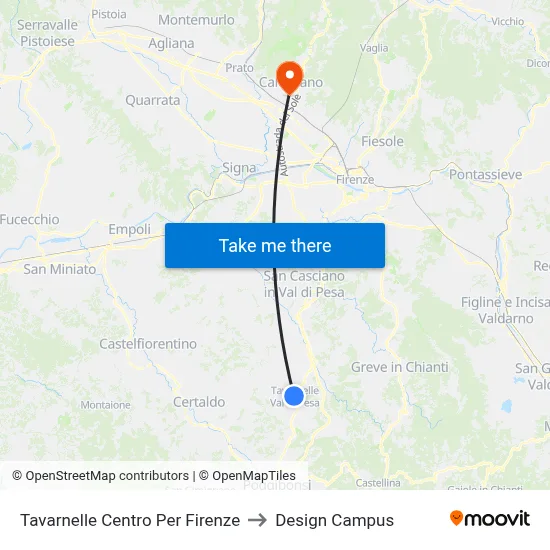 Tavarnelle Center To Florence to Design Campus map
