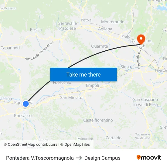 Pontedera V.Toscoromagnola to Design Campus map