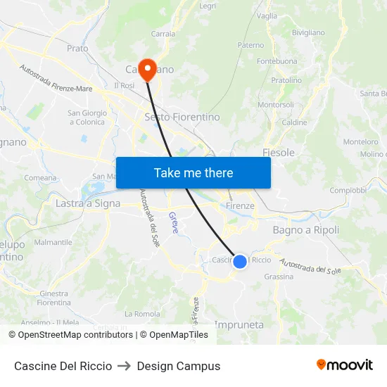 Cascine Del Riccio to Design Campus map